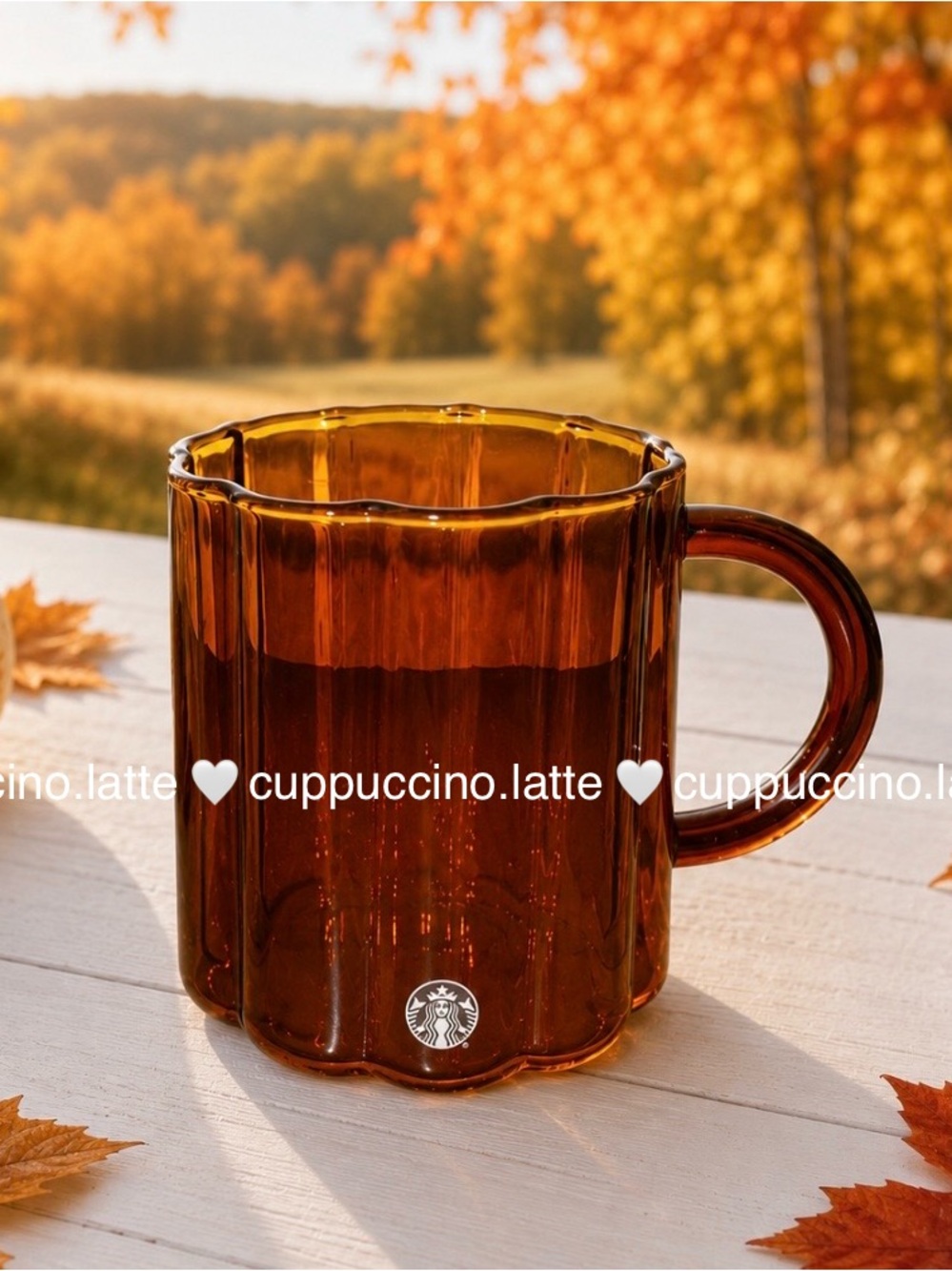 🎃NWT🍂Starbucks 2026 Amber Fall Ribbed Pumpkin Shaped Glass Mug